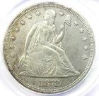 1872 Seated Liberty Silver Dollar $1 Coin - Certified ANACS AU50 Detail