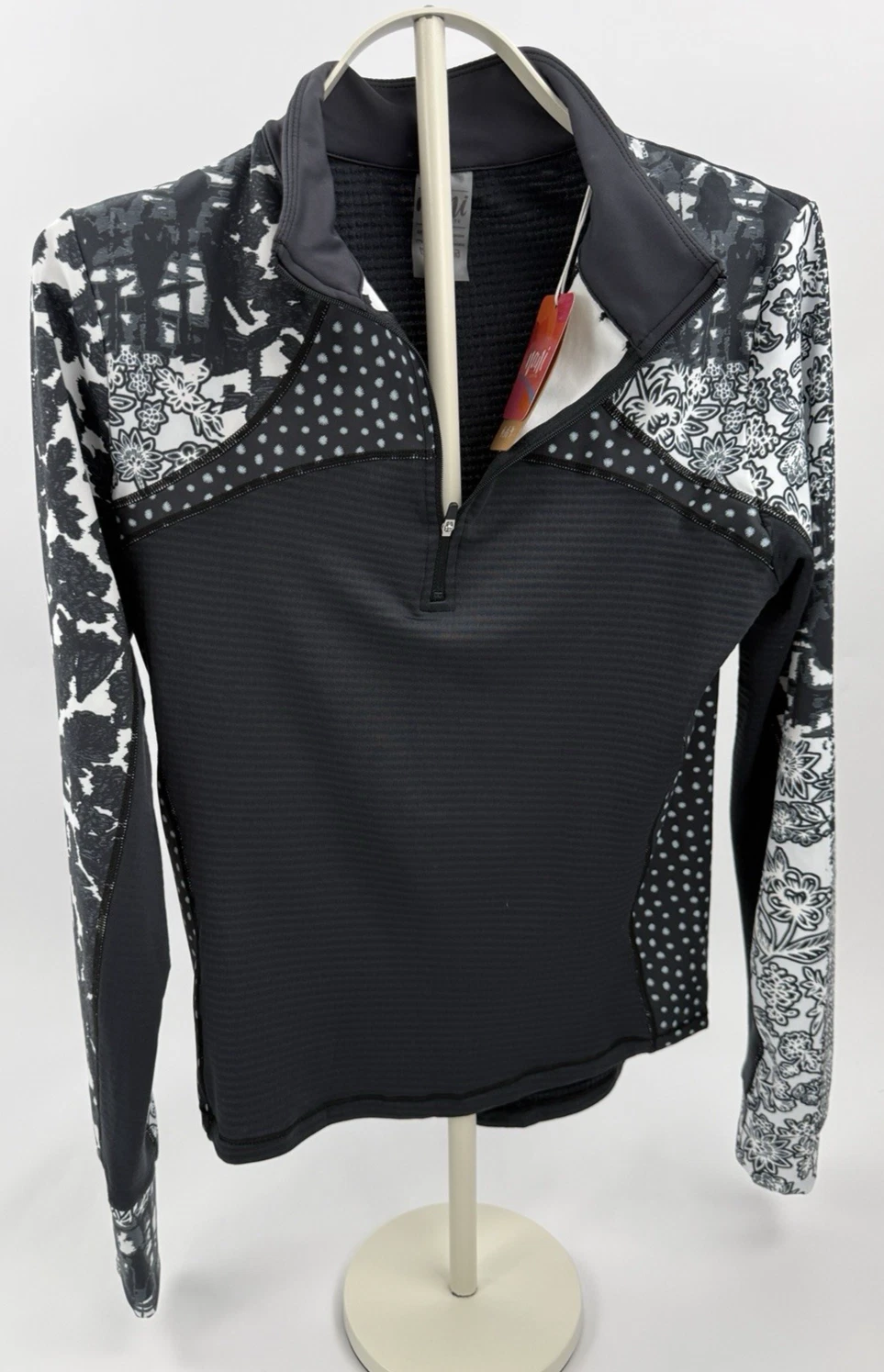 Nani Active Womens Large Base Layer 1/4 Zip Thermal Pullover Black Floral NWT