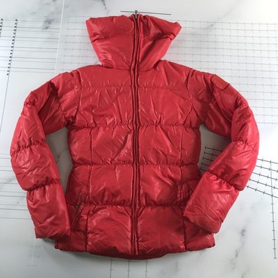 Bomboogie Puffer Jacket Womens Small Red Down Hooded Full Zip Taffeta Short