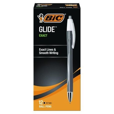 BIC GLIDE Exact Ballpoint Pen, Retractable, Fine 0.7 mm, Black Ink, Dozen
