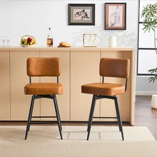 PU Upholstered Kitchen Island Chair with Black Metal Legs for Home Black