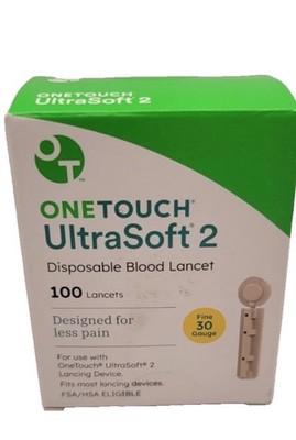 OneTouch UltraSoft 2 Lancets 30G 100 Ct   New Sealed Exp 2029 Fast Ship
