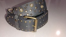 Nanni Italian Wide Leather Belt Black Studded Sz 80/32 Statement