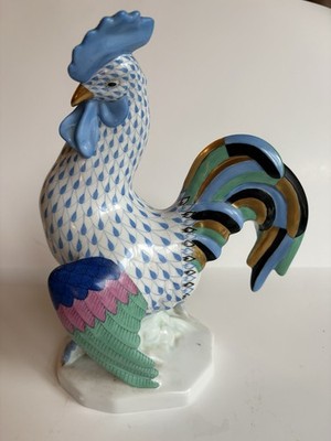 Herend Large Cocky Blue Rooster 9 Inches #5014