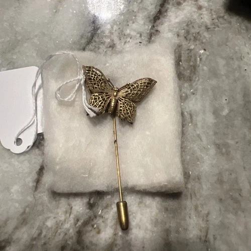 RARE Vintage Signed Miriam Haskell 3 Dimensional Butterfly Stick Pin 3" Goldtone