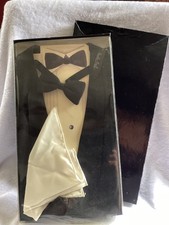 Vintage Tuxedo Vest  Adjustolox BowTie Black Paisley, 100 SILK IN BOX, MEDIUM