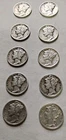 Mercury Dimes Lot Of 10 90% Silver 1 Face 1935- 1945 Various Dates And Mints #18