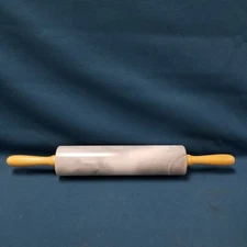 New/Unused 18" Grey/White Mélange Marble Rolling Pin Wood Handles 