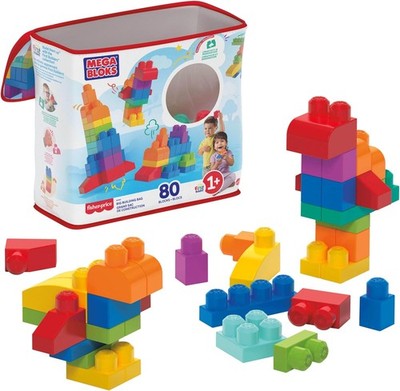 MEGA BLOKS Fisher-Price Kleinkind Block Spielzeug, große Bautasche mit 80 80 Teilen 