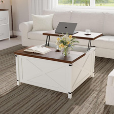 Hydraulic Lift Top Coffee Table with Hidden Storage, Farmhouse Industrial Style