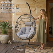 Image of Hanging Rattan Egg Chair Garden Swing Chairs Patio Indoor Outdoor With Hcvijqrgn