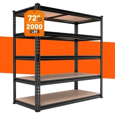 Heavy Duty Garage Storage Shelves 72x36x16 Steel 5- Tier Adjustable Rack 2000lb