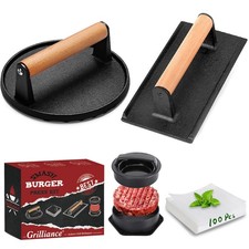 Grilliance 5pcs Smash Burger Press Kit, 3 in 1 Hamburger Round & Rectangle