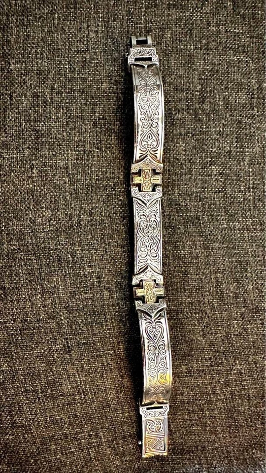 Konstantino Mens Hinged Cuff Wide Bracelet Sterling Silver 18K Gold Handmade - Image 4 of 4