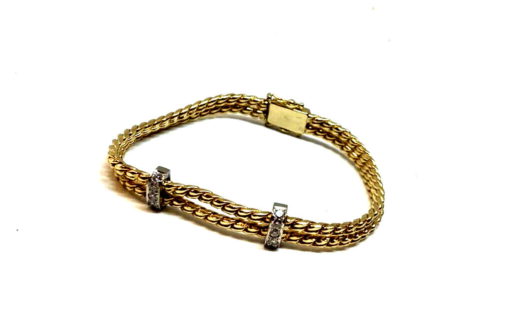 14K YELLOW GOLD rope BRACELET Diamond Platinum 6.5" LONG 8.97 Mm Wide