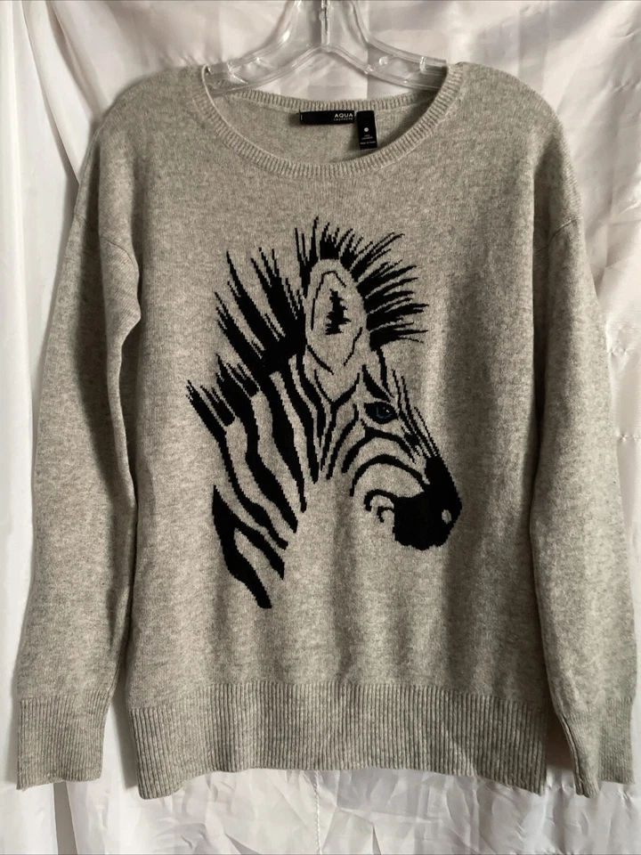 Suéter Aqua Cashmere Cuello Redondo 100% Cachemira Gris Cabeza de Caballo XS Foto 2 de 4