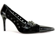 Via Spiga Women's Devlin Pumps Black/Chocolate Patent/Kidskin Size 9.5 B
