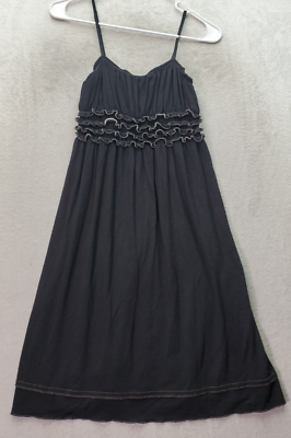 Max Studio Slip Dress Womens Medium Black Ruffle Trim Pleated Spaghetti  Straps