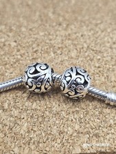 2 Authentic Paisley Silver Spacer European Charm Beads Lot
