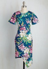 Modcloth Strolling through the Southwark NWT 8 Blue floral Sheath asym. hem