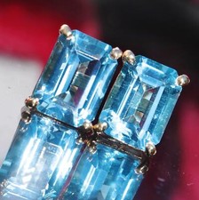 14k yellow gold earrings 3.0ct London blue topaz stud vintage handmade 1.5gr