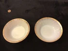 2 Vtg. ANCHOR HOCKING FIRE KING Milk Glass Gold Trim Fruit Bowls 4 3/4" W
