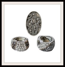 Three Silver Plated Stretch Rings Designer Look Crystal Accents