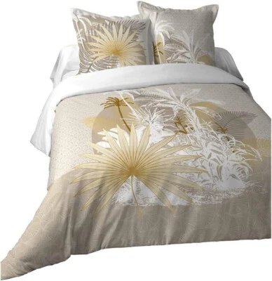 LOVELY CASA Parure Housse de couette 260 x 240 cm 100 % coton Maldives Palmier Neuve