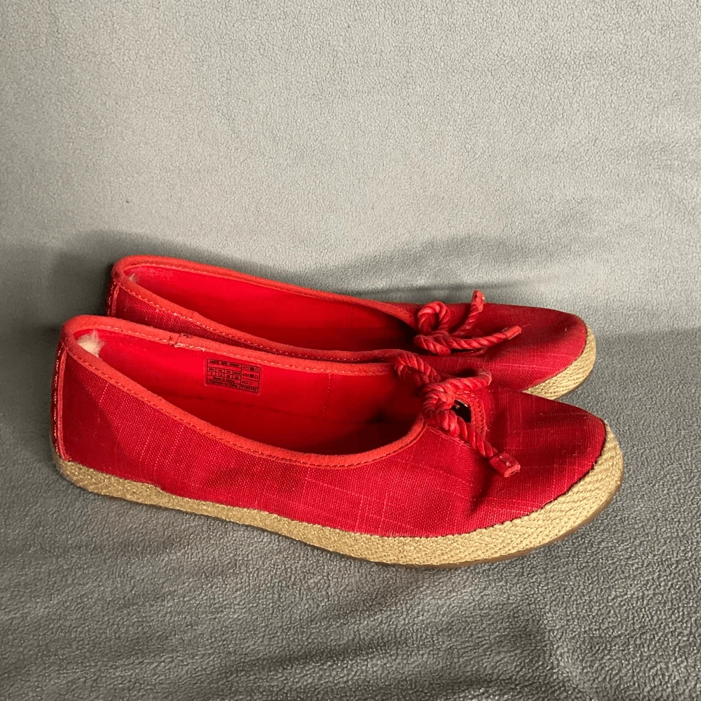 Ugg Syleste espadrillas donna 9 fiocchi ballerine treccia slip on tela rossa 1008397 nuovo