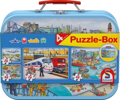 Schmidt Spiele Kinderpuzzle Set Verkehrsmittel 4 Puzzles im Koffer 2x26 2x48