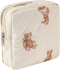 Small Quilted Cosmetic Pouch for Purse, Mini Cotton Makeup Bag with Compartments