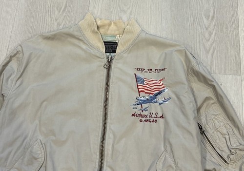 Vintage 1987 88 Avirex Type MA-1 American Flag Bomber Jacket Flight Men’s Medium - Picture 4 of 8