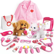 Kids Vet Kit - 36-Piece Interactive Veterinarian Playset with Plush Pets