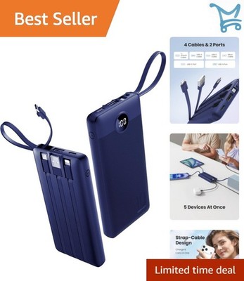 Portable Power Bank 10000mAh Compact Charger with 4 Cables for Smart Devices