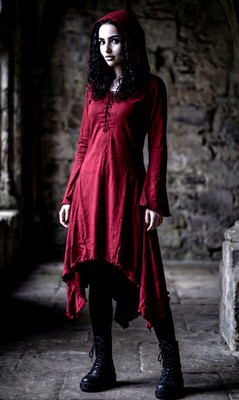 Gugel Zipfelkleid Gothic Ethno Hippie Witch Pixie bordeaux Gr.L/XL