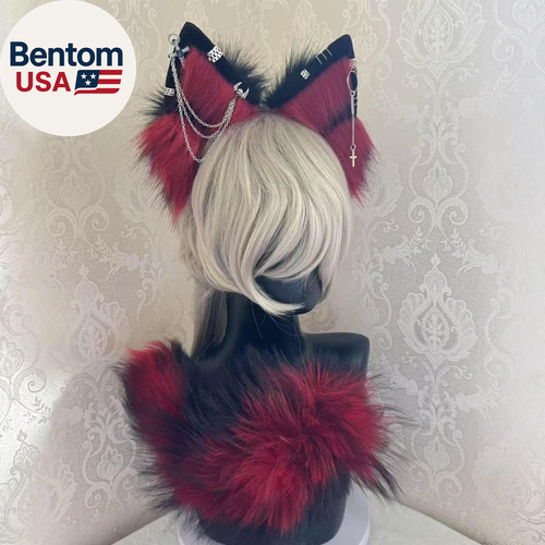 Katze Fuchs Wolf Ohren und Schwanz Set - Cosplay Clips Stirnband und Schwanz für Halloween,  - Bild 2 von 12