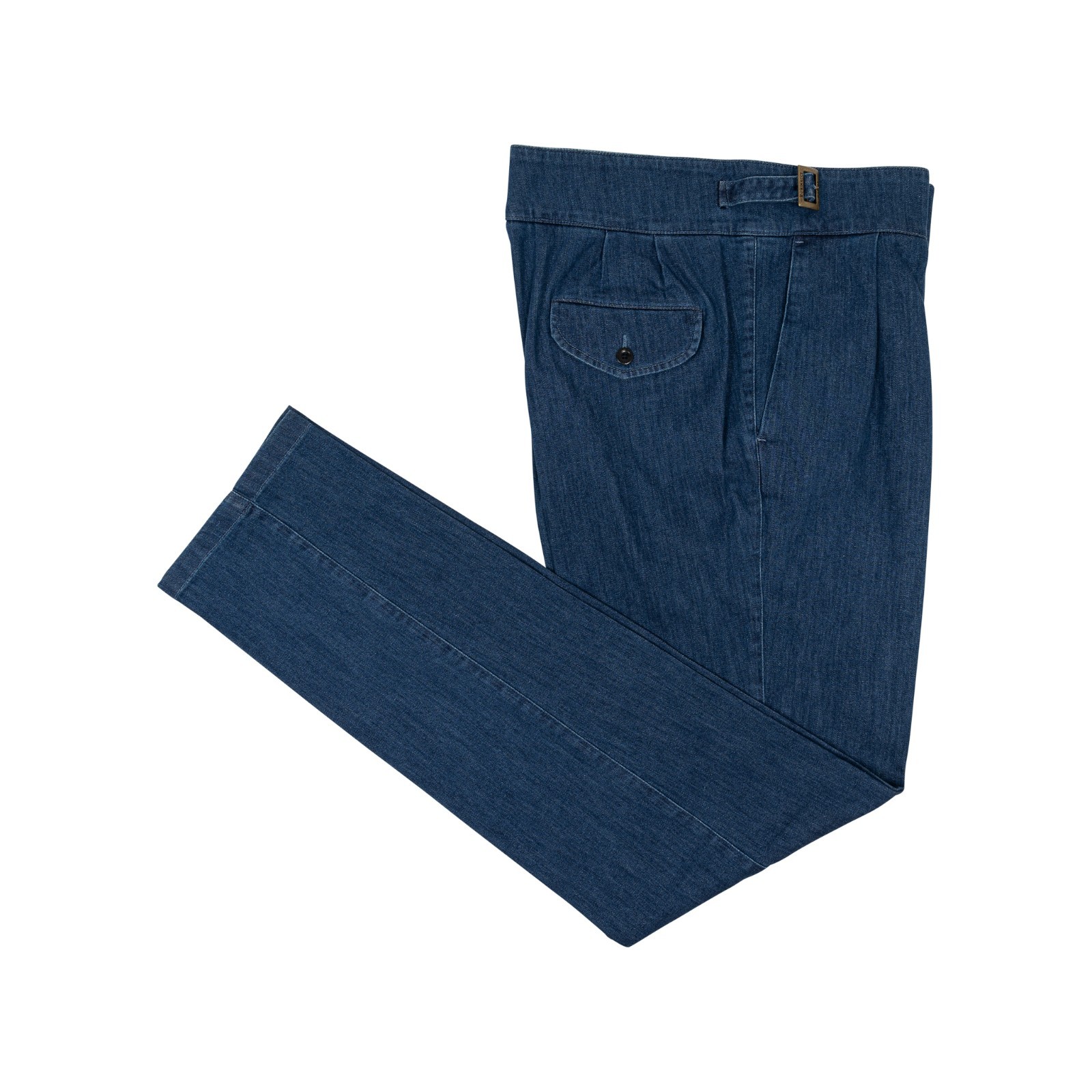 Rubinacci Napoli" Manny " Denim Azul Algodón Talle Alto Pantalones Gurkha
