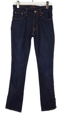 NUDIE Slim Jim Organic Dry Ecru Embro Jeans Herren W30/L34 Zip Fly Stretch Blau