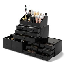 Makeup Cosmetic Organizer Storage Drawers Display Boxes Case with 12 Drawers Bl