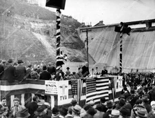 crp-67588 1936 Tennessee Norris Dam completed spillway gates opened for first ti