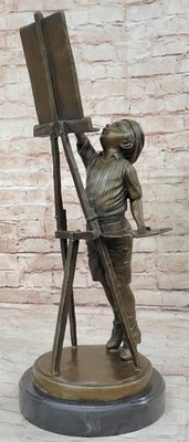 Handcrafted Genuine Bronze Prodigy Boy Painting Sculpture Statue Figure Deco Art