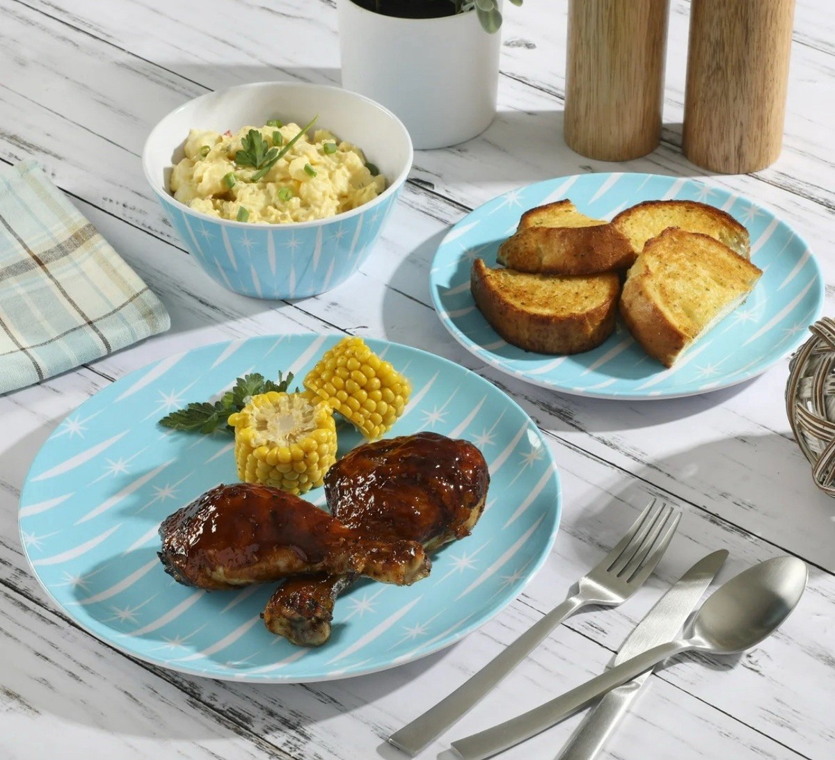 Wanda June Retro Renegade 12 Pc Melamine Blue Dinnerware Set by