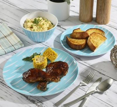 限定SALE★★新品♪豪華紺地金彩ディナー皿♪プレート2枚♪ウィーン♪華麗盛り金 Wanda June Retro Renegade 12 Pc Melamine Blue Dinnerware Set by