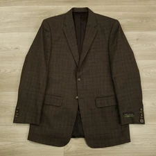 Jos A Bank Travelers Sport Coat Men's 41L Wool Brown Plaid 2 Btn Dual Vent NEW