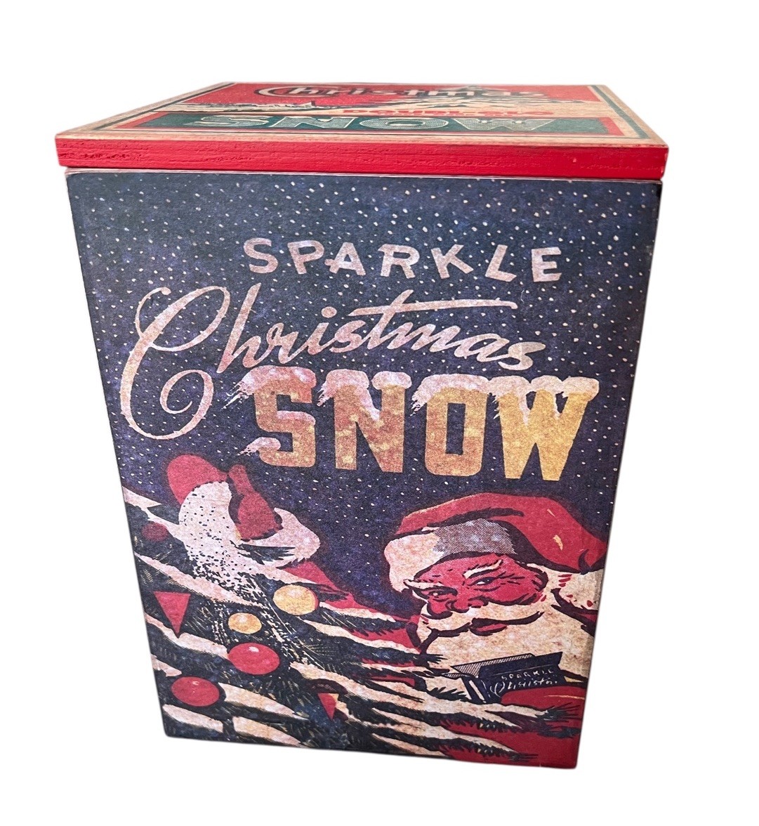 NEW RETRO WOODEN 8” GIFT BOX EMPTY  CHRISTMAS SNOW BY DOUBL-GLO FAST SHIP