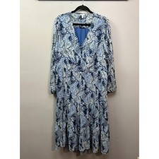 Joie Dress Womens XL Blue Parisian Paisley JE6019PR Smocked Waist Tiered Midi
