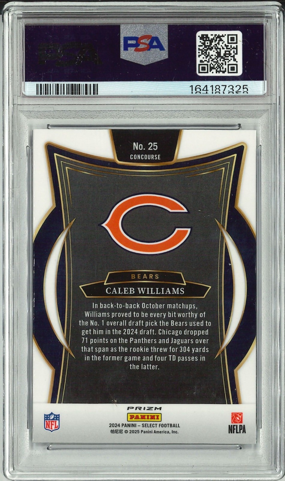 🏈2024 Panini Select Caleb Williams #25 Black & Green Shock #25 (RC) PSA 9🔥🔥 view 2