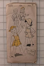 1940s New York Gold Seal Pattern 1433 Child's Playsuit, Bolero, Bonnet, Hat sz 6