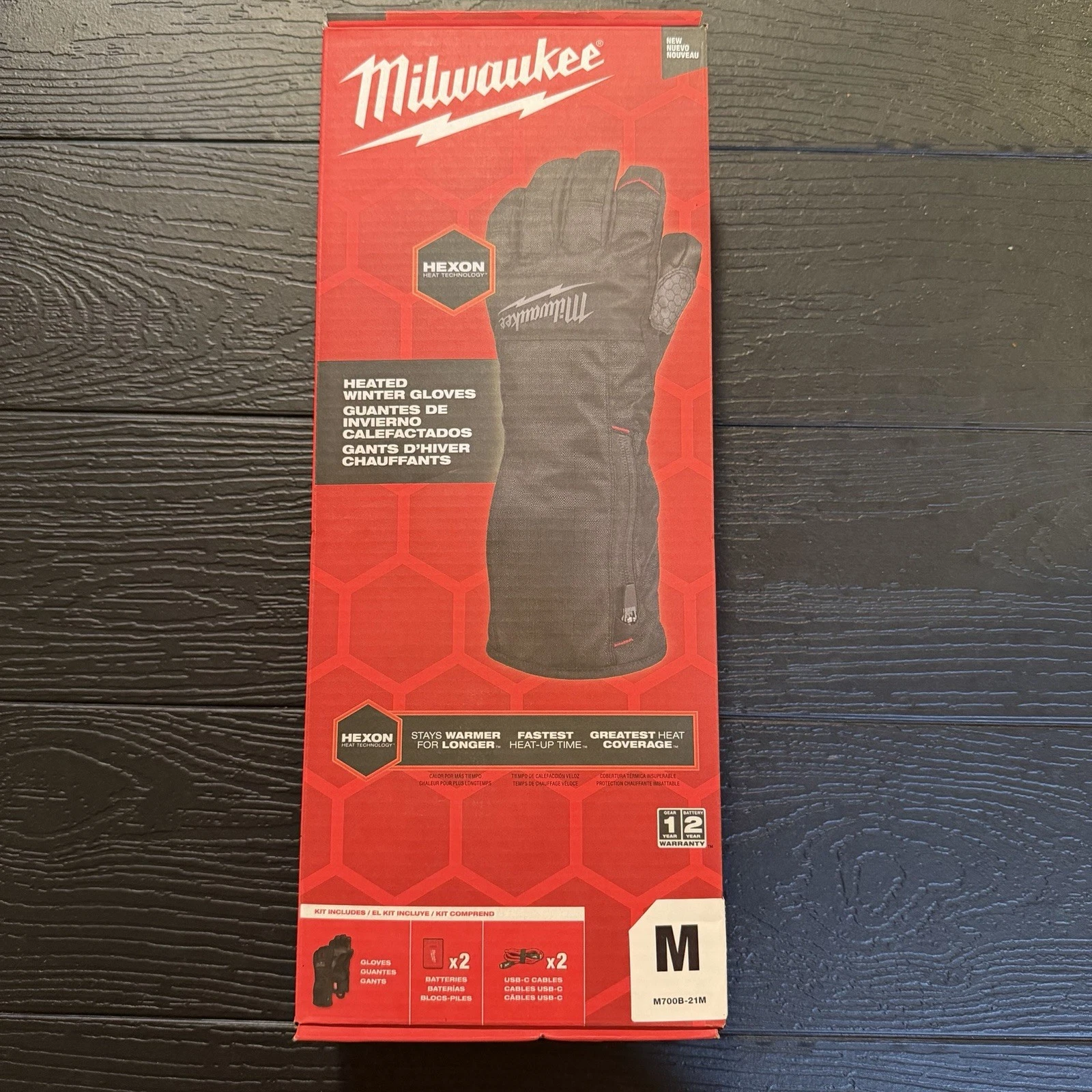 Milwaukee M700B-21 Heated Winter Gloves Kit HEXON Heat Technology SIZE M