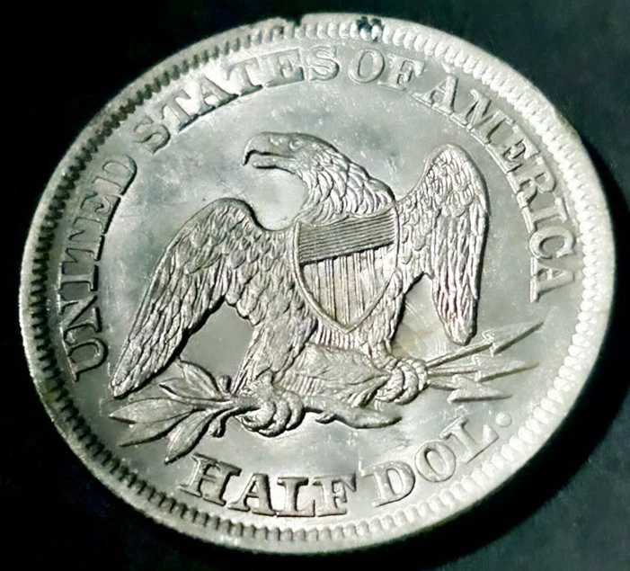 1858 Seated Liberty Silver Half Dollar 50c Rare WB-15 R4 High Grade UNC Original - Image 2 of 4